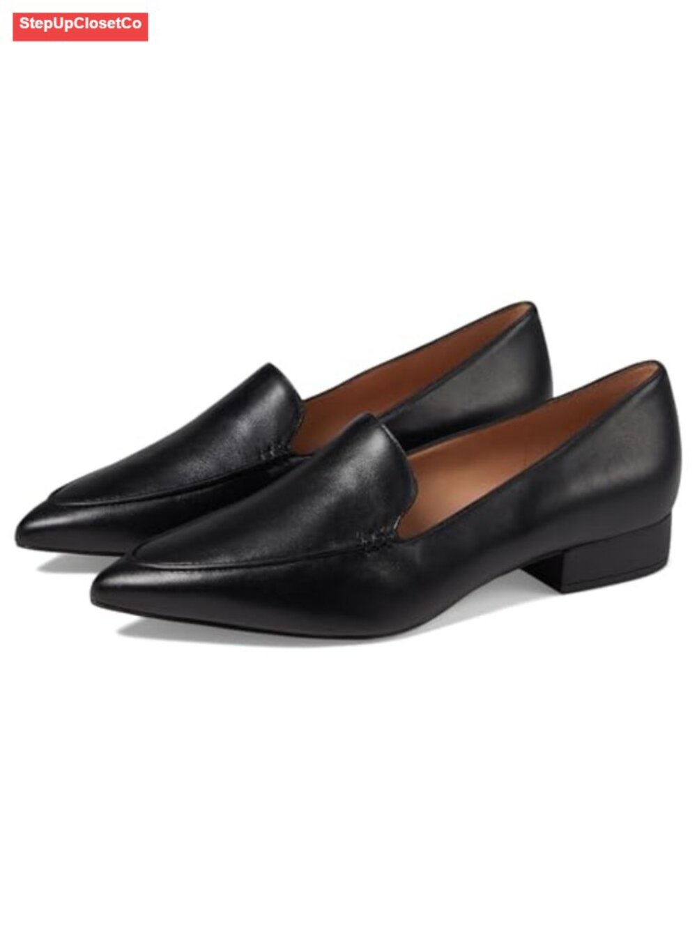Women's Leather Pointed Toe Loafers with Box Stitch Detail, Comfort Flat